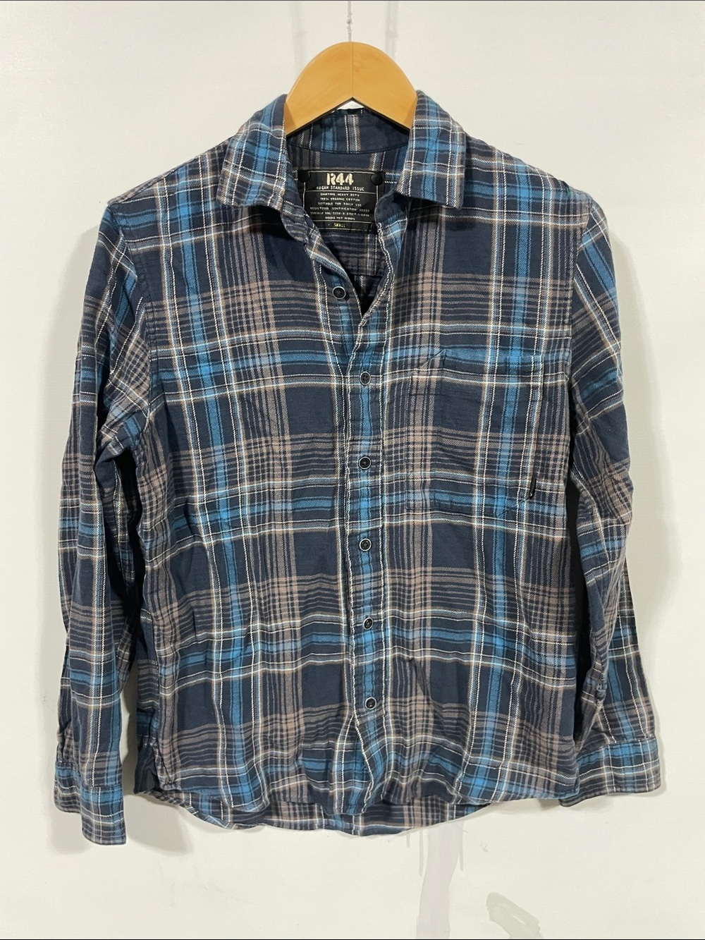 Rogan R44 Men's Navy and Light Blue Plaid Button-Up Shirt